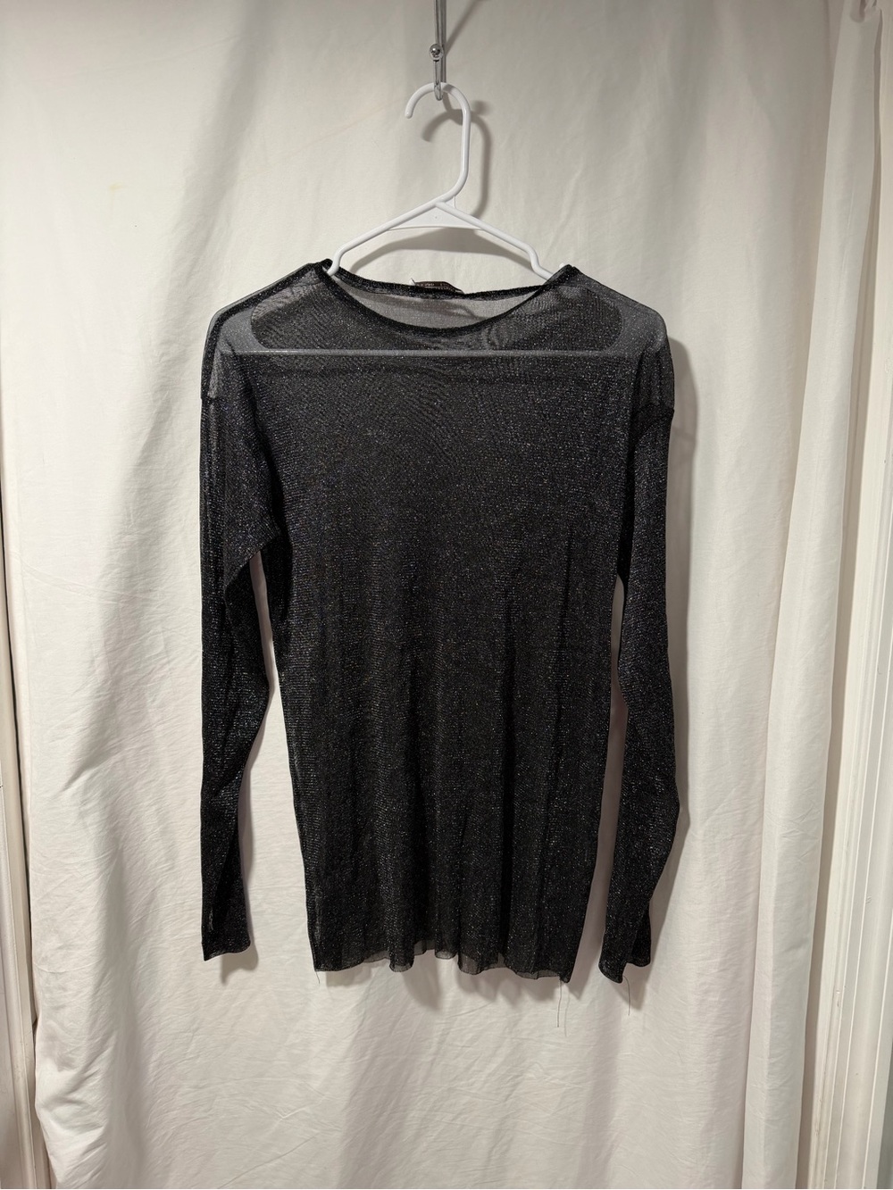 Zara Black Sheer Metallic Knit Top